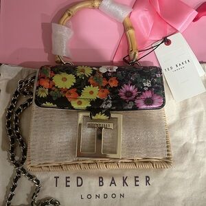 Ted Baker Floral and Tan Wicker Bag